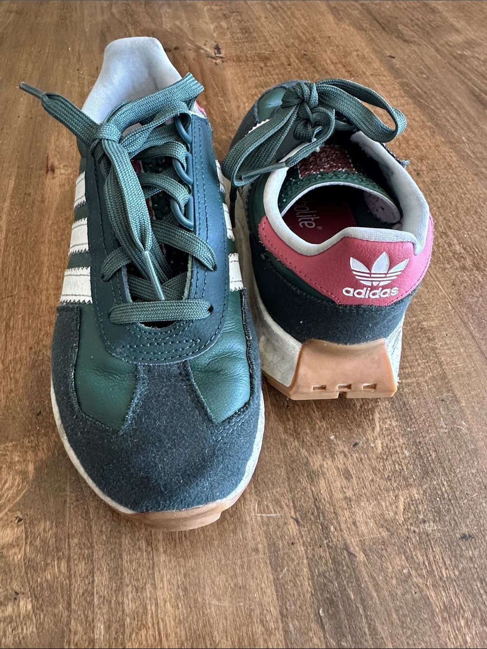 Kids adidas Green White Pink Retro Runner Sneakers